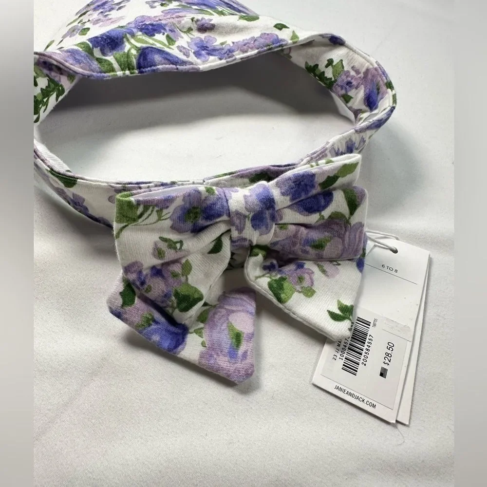 NWT Janie and Jack Girls Purple White Visor with Bow Accent - Size 6-8